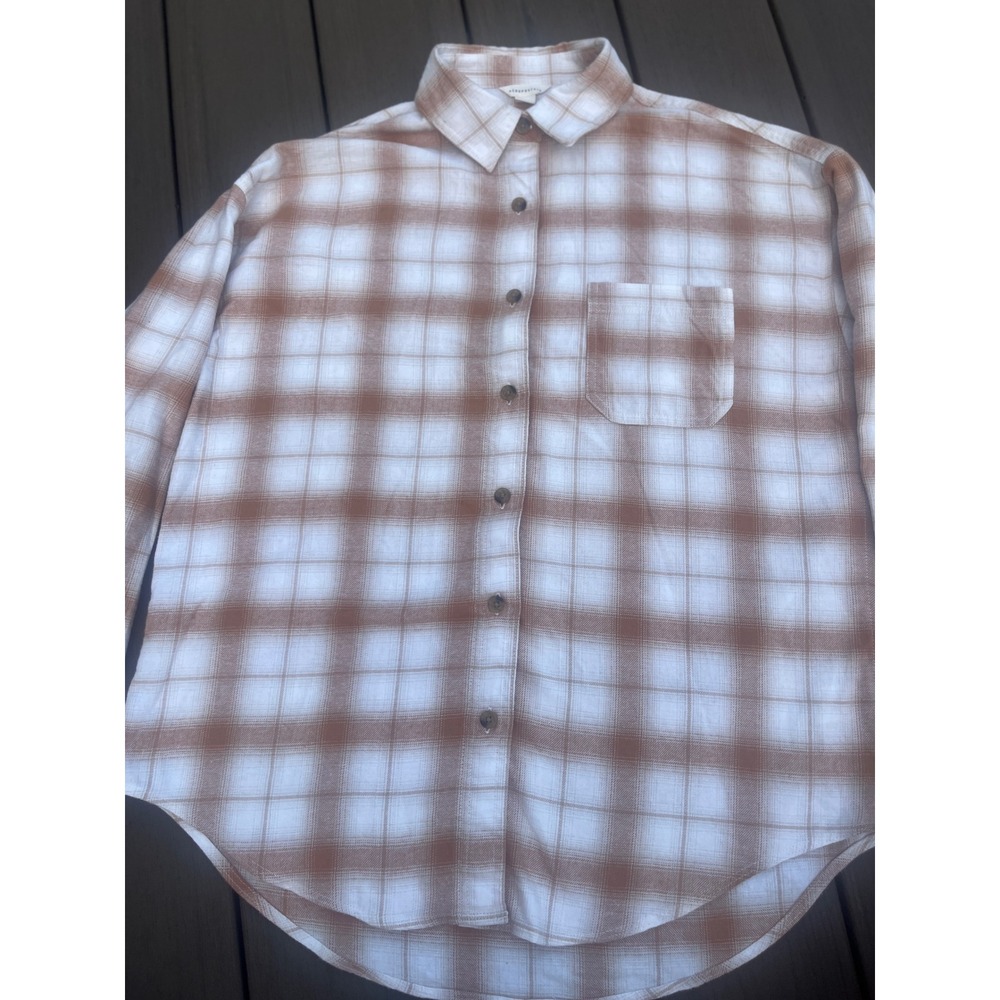 American Eagle Outfitters Brown White Plaid Flannel Button Down Shirt Womens L